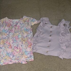btween Multicolor Butterfly Tee and Lavender Ruffle Top